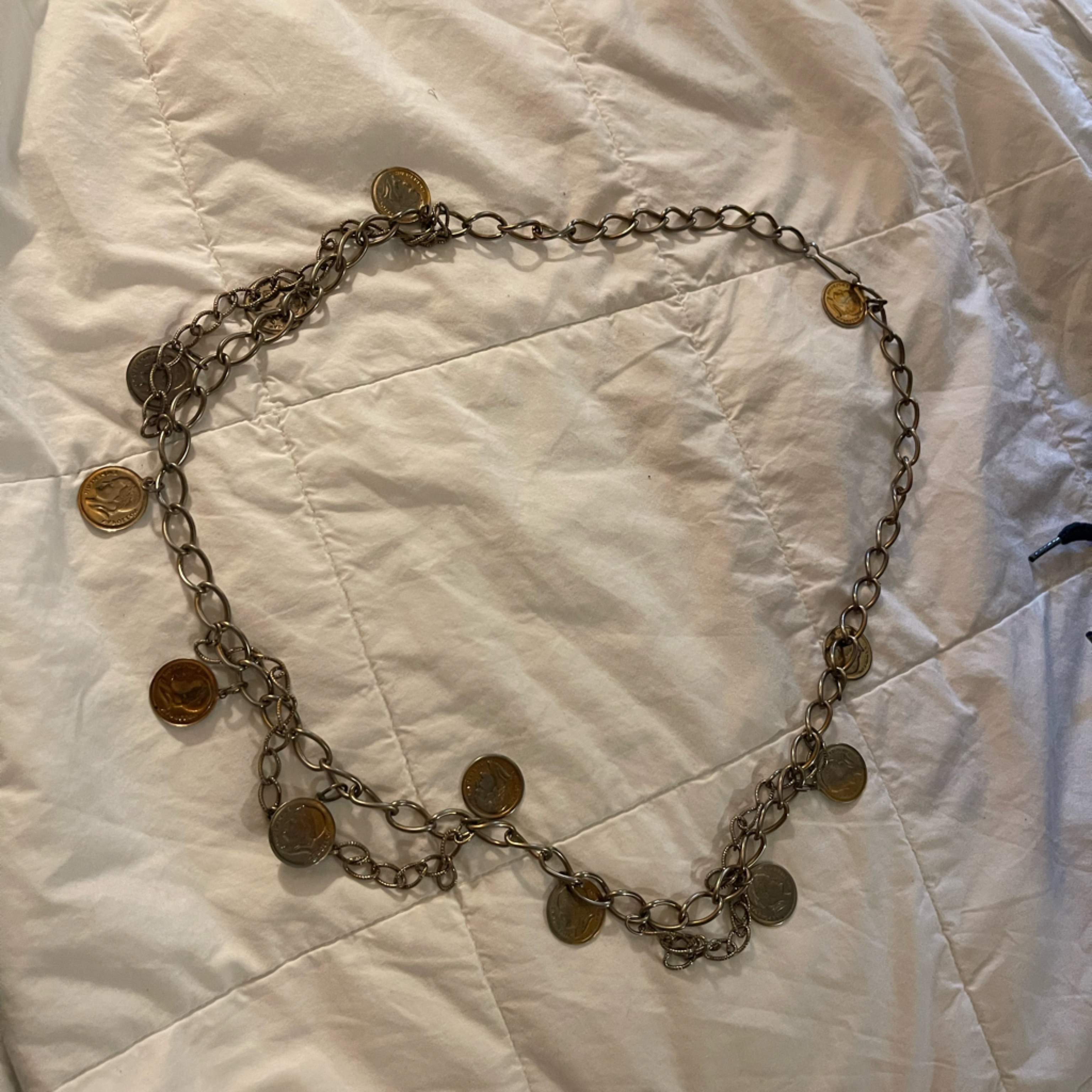 Vintage Coin Chain Belt Napoleon Emperor Coins 37” Length
